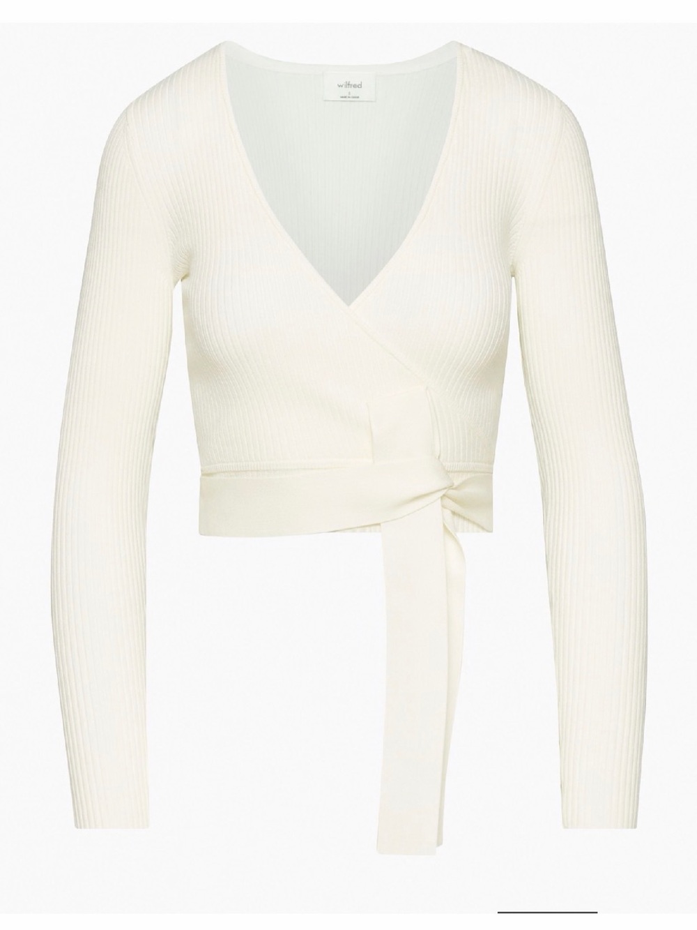 Wilfred Cream Ribbed Wrap V-Neck Sweater - Tie Waist